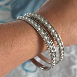 Elegant Silver Pearl Bangle Bracelet